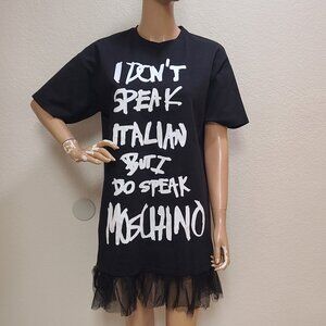 NEW! LOVE MOSCHINO I DON'T SPEAK ITALIAN...STRETCH KNIT T-SHIRT MINI DRESS sz M